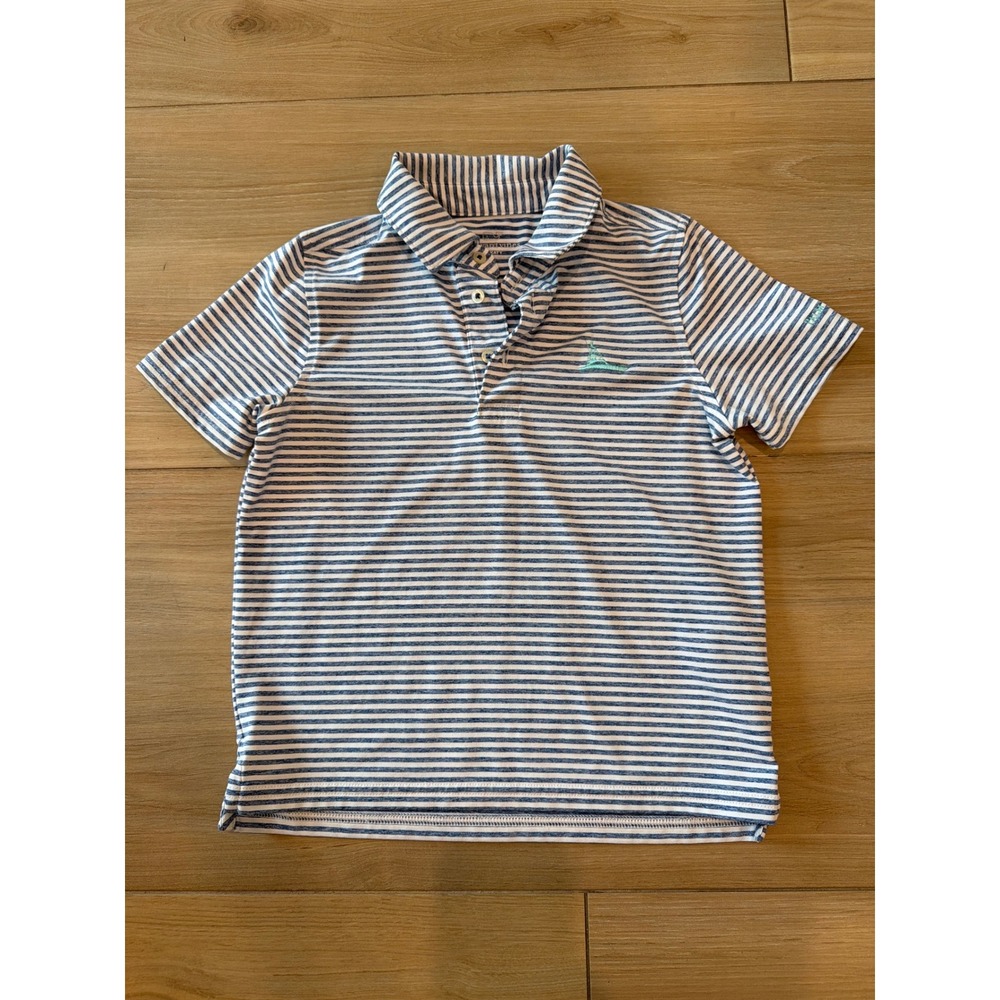 Vineyard‎ Vines Sankaty Performance Polo Shirt Boys 6 Blue Striped Palm Beach